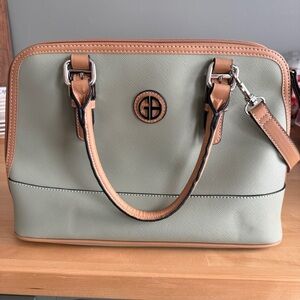 Giani Bernini Saffiano Dome Satchel Bag Olive Green & Tan